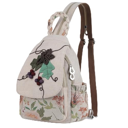 Auluda Umwandelbare Schultertasche für Mädchen, Handarbeit, Kunsthandwerker-Geldbörse, schöner Canvas-Premium-Mini-Rucksack für Frauen, Triple Daisy, Medium, Ethno-Stil