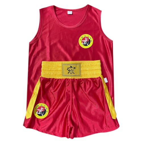 Yyyuluo Unisex Kinder Boxen Uniform Set Erwachsene Muay Thai Sanda Wettkampfkleidung Leistung Kampfanzug Kampfsport Counter Kleidung Kurze Hosen Schnell Trocknende Weste Oberteile, Rot 120cm