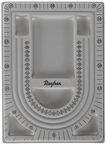 Rayher Design Platte für Perlen, 23 x 33 cm, Kunststoff, graue Beflockung, Perlenbrett, zum Gestalten von Ketten und Armbändern, 8902900, Grau