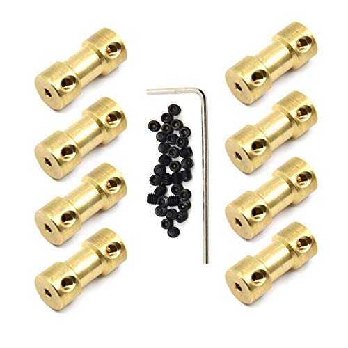 CENPEK 8 Stück 2 mm bis 2 mm Messingverbinder Kupfer DIY Motor Flexible Wellenkupplung Gelenkverbinder mit Schrauben für kleine Motoren