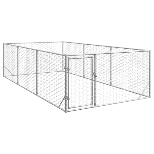 vidaXL Outdoor-Hundezwinger mit Tür 2x4x1 m Verzinkter Stahl, Outdoor-Haustierkäfig, großer Hundekäfig, Hundezwinger, Outdoor-Hundehütte
