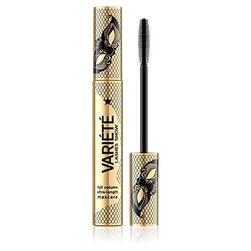 Eveline Cosmetics Variété Lang anhaltende volumengebende Mascara mit präziser Silikonbürste, Intensiv Schwarz