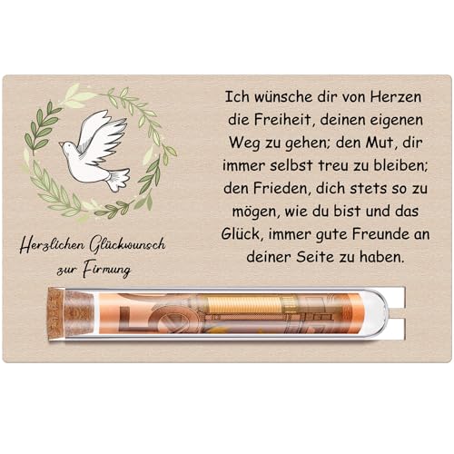 Otuuz Geldgeschenk zur Firmung Geschenke für Mädchen Jungen Reagenzglas Holz Firmung Karte Geldgeschenk aus Holz Geldgeschenke Geldverpackung 14 x 9 cm