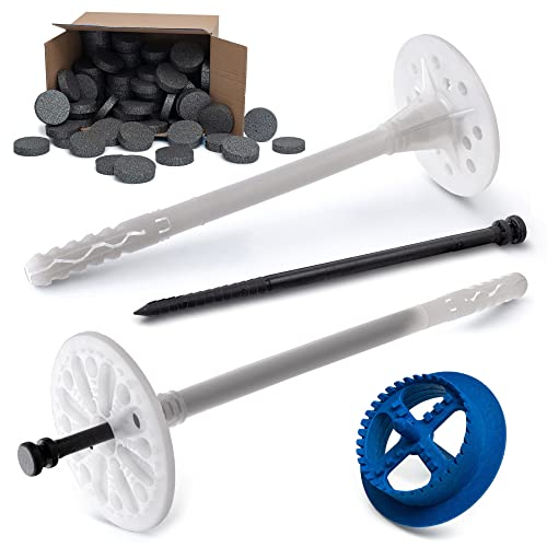 STRÜBER WDVS SET (Ø10x260mm Dämmstoffdübel mit Kunststoffnagel 100St + Grau Styropor Rondelle 100St + Styroporfräser 1St) Satz für Fassadendämmung Wärmedämmung EPS Abdeckkappen Fräse Tellerdübel ETA
