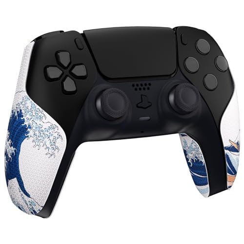 PlayVital Premium Grip Aufkleber für ps5 Wireless Controller, geteiltes Design Anti-Rutsch Weiche sechseckige Diamantstrukturen Schweißabsorbierende Griffe für PS5 Controller-Die große Welle