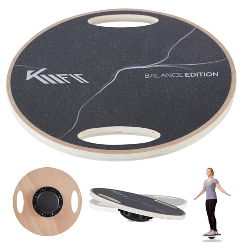 KM-Fit Balance Board rund | Therapie-Kreisel aus Holz | Gleichgewichtstrainer mit Handgriffen | Indoorboard, Wackelbrett für Koordinationstraining | Kraft- & Gleichgewichtstrainer