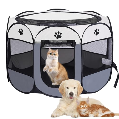 Vmxlso Welpenauslauf Faltbar, 73 x 73 x 43 cm welpenauslauf für Drinnen, Laufstall Hund Pop-Up, Hundelaufstall für Wohnung, Hundeauslauf für Innen Hasen Katzen, Indoor Outdoor Reisen Camping