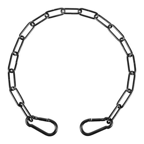 MBAIYO Kette Stahlkette Schwarz, 0.5m Gliederkette mit Doppelseitigen Karabiner Edelstahl Torkettenschloss Solide Metallkette Edelstahl Ketten Rundstahlkette für Außenzäune Gartentore Haustiere