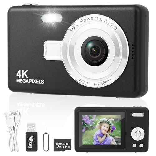 Digitalkamera Fotokamera mit 64GB Karte,Tragbare Fotoapparat mit 2,4" LCD Bildschirm,HD 1080P Fotokamera Kompaktkamera,40MP Fotoapparat,8X Digital Zoom Digital Kamera für Teenager,Anfänger (Schwarz)