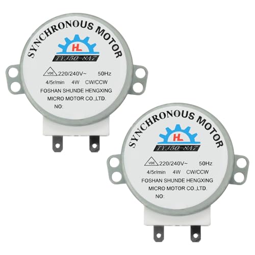 2 Stück Synchronmotor TYJ50-8A7 Drehteller Motor Mikrowellen Plattenspieler Motor, für Mikrowellenofen-Drehteller, 220-240VAC, 4/5R/Min, CW/CCW, 50Hz, Einfache Installation, Robuste Konstruktion