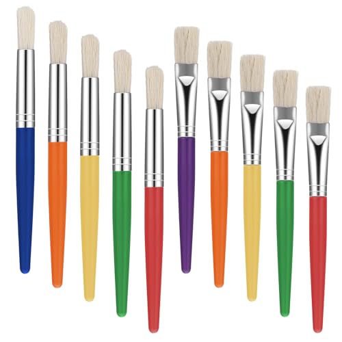 HJZHII 10 Stück Pinsel Kinder, Wasserfarben Kinder Pinselset MalpinselGroße Pinsel Runde und Flache für Abwaschbare Farbe Acrylfarbe Malanfänger