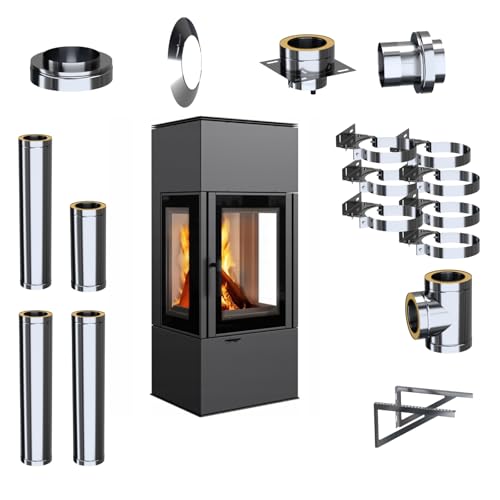 KRATKI Kaminofen auf 8kW Stahl THOR VIEW fi150 Stahlofen, Schwedenofen Set BImSchV Stufe 2, Eco-design