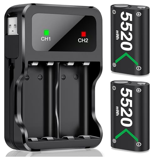 Akku für Xbox One/Series X&S Controller, 2 Stück 5520mWh Akku Hoher Kapazität Batterien, NI-MH Akku Kompatibel mit Xbox Series X&S/Xbox One S/Xbox One X/Xbox One Elite/Xbox One Controller