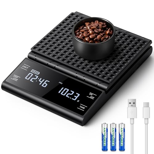 BKXCHA Digital Kaffeewaage Mit Timer, wiederaufladbare Espresso Waage 5 kg/0,1 g Präzisionswaage für Espresso und Pour-Over, Küchenwaage digitale mit Premium LCD Display automatischer für Schmuck