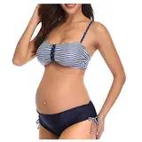 Umstandsbikini Damen Schwangerschafts Zweiteiliger Badeanzug Plaid Druck Umstandsbademode Sexy Umstandsbadeanzug Sommer Pregnancy Tankini Umstandsmode Triangel Bikini Sets Damen (Dark Blue-1, M)