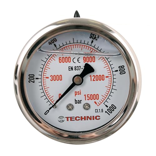 Manometer Glyzerin Gefüllt 63mm 0-1000 Bar 15000 PSI 1/4" Druckanzeige