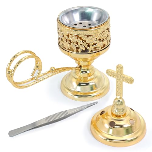 BEYLAB Räuchergefäß, Weihrauchkohle Räucherstäbchenständer, Bakhoor Halter - Ideal für Aromatherapie, Yoga, Spa, Zuhause und Christliche Kirche - Gold