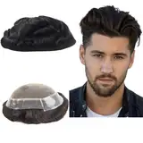 Toupee für Männer - Menschhaarperücke Europäische Jungfrau, Lockige Welle, Echtes Haar Ersatzsystem für Mann AUS Patch (6x9")