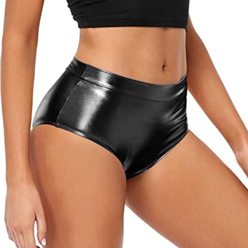 rtdgcv Hoch taillierte metallische Booty-Shorts für Damen, Rave-Hose zum Tanzen, Hotpants, Clubwear England Shorts Shorts Damen Kurz (Black, S)