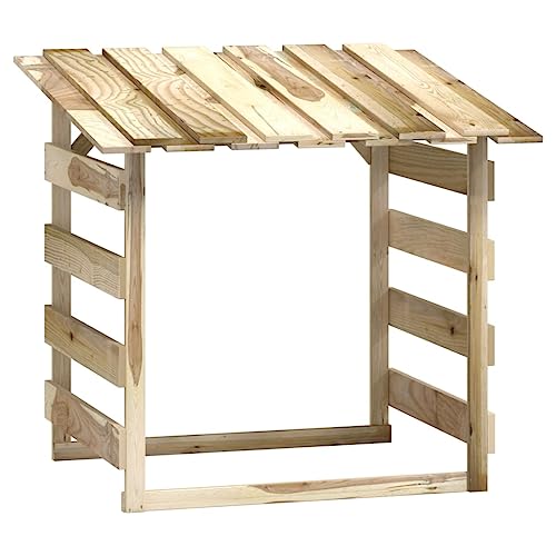 vidaXL Kiefernholz Imprägniert Pergola mit Dach Unterstand Überdachung Kaminholzregal Brennholzregal Feuerholzregal Garten 100x90x100cm