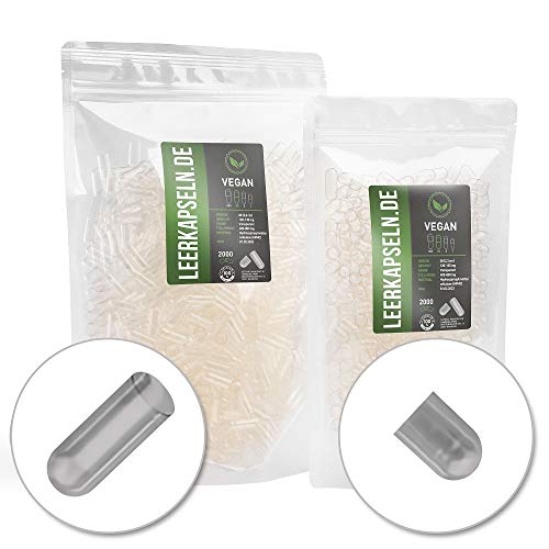 2000 Stück getrennte Kapselhälften | Größe 00 | HPMC Kapseln Caps | Leerkapseln mit gr. Füllmenge | transparent vegan vegetarisch | kein vorheriges Öffnen nötig | halal kosher supplements (2000)