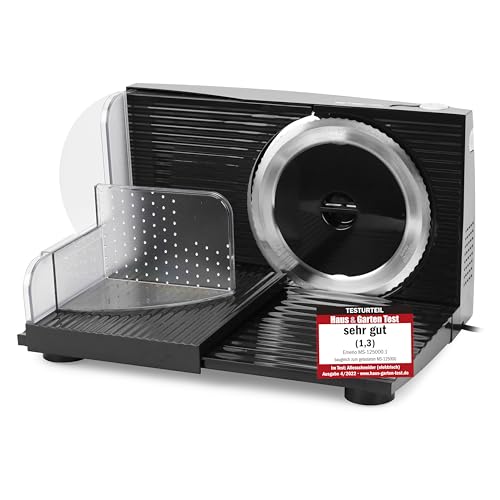Emerio Allesschneider "Made in EU", Edelstahl Messereinheit in Deutschland produziert, einstellbar 0-17mm, BPA frei, platzsparend klappbar, mit Sicherheitsschalter, Eco 100 Watt, MS-125000.1, Schwarz