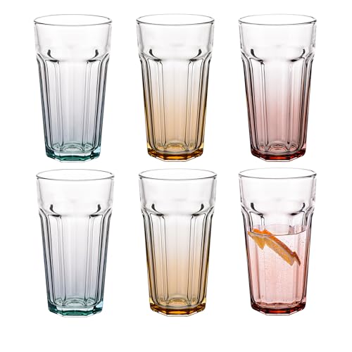 TREND FOR HOME Cocktailgläser Groß Trinkglas Cuba Libre Gläser | 700 ml| Set von 6 | Cocktail Highball Wasser Glässerset XXL Tumblers Retro Design |GIGI Kollektion |WATERCOLOR OMBRE-Handwäsche