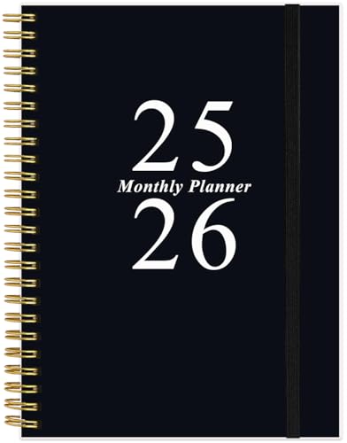 Monatsplaner 2025-2026, Januar 2025 - Juni 2026, zwei Seiten pro Monat, 18 Monatskalender/Planer mit Registerkarten, Innentasche, 16,3 x 21,6 cm, Schwarz