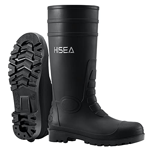 HISEA Herren Stahlkappen Regenstiefel aus PVC-Gummi, wasserdichte Garten- und Outdoor-Arbeitsstiefel, rutschfeste Kniestiefel für Landwirtschaft und Industriearbeit