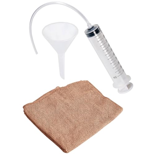 WALTER Ölwechsel-Set für Rasenmäher & Benzingeräte – Inkl. Absaugspritze (100 ml), Öltrichter & Mikrofasertuch – Ideal für Vertikutierer, Kettensägen & Motorgeräte