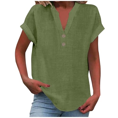 Meine Monatsabrechnung Einsehen Warehouse Blusentop Shirt Sommer Damen Leicht Kurzarm V-Ausschnitt Knopf Lässige T-Shirts Bluse Lose Tunika Tops Pullover Oberteile Leinenbluse Damen Sale