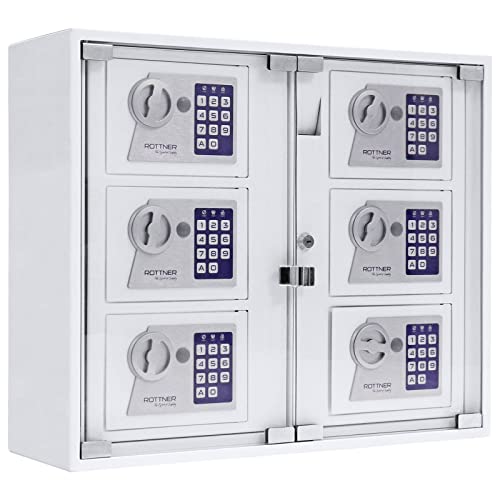 Rottner Schlüsselausgabe Keysystem 6 Outdoor Elektronikschloss weiß Außenmontage Kunststoffscheibe 6 Fächer mit jeweils 2 Notöffnungsschlüsseln Zentralöffnung mit Zylinderschloss