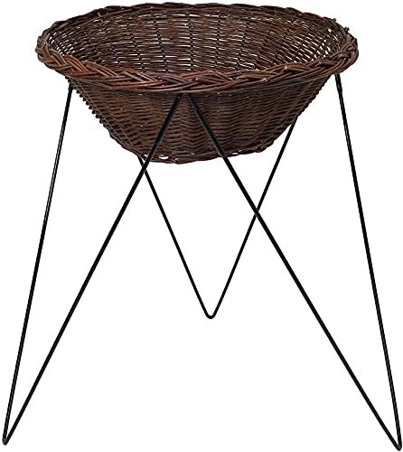 Dekoleidenschaft Verkaufsständer mit Weidenkorb Ø 68 cm, schwarzes Metallgestell, Warenkorb, Aktionskorb, Wühlkorb, Präsentationskorb