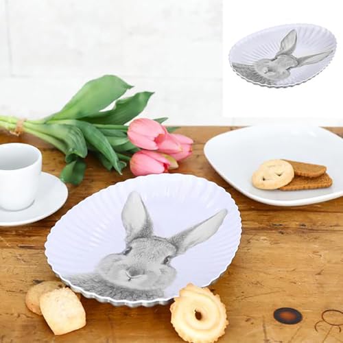 KAMACA 3er SET Keksteller Plätzchenteller aus Metall Osterteller Metallteller in Eiform Deko Teller für Kekse, Ostereier Süßigkeiten zu Ostern (3er Set Gebäckteller Hase)