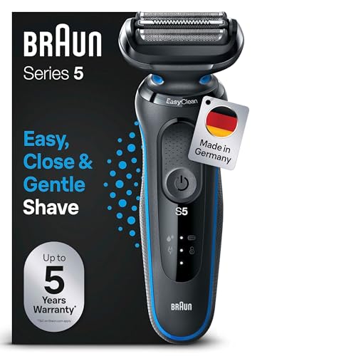 Braun Series 5 Elektrorasierer, EasyClean Rasierer Herren, Wet & Dry, Geschenk Mann, Made in Germany, 51-B1000s, blau