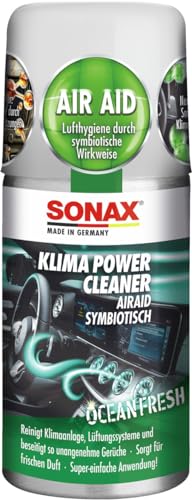 SONAX KlimaPowerCleaner AirAid symbiotisch Ocean-Fresh (100 ml) sorgt schnell und einfach für langanhaltende Lufthygiene und befreit dauerhaft von lästigen Gerüchen | Art-Nr. 03236000