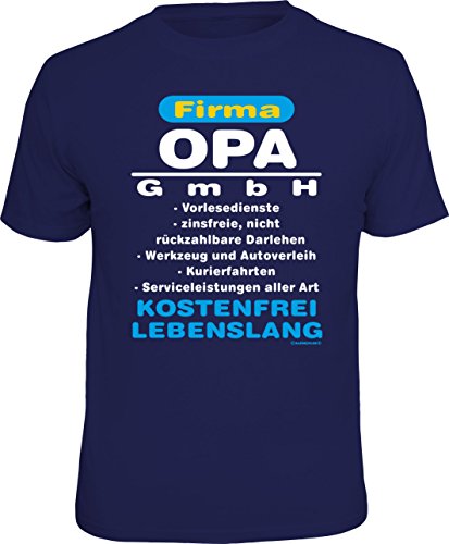 Das Geschenk-T-Shirt für den Großvater: Firma Opa GmbH - Vorlesedienste, Werkzeug- und Autoverleih, … kostenfrei, lebenslang XL