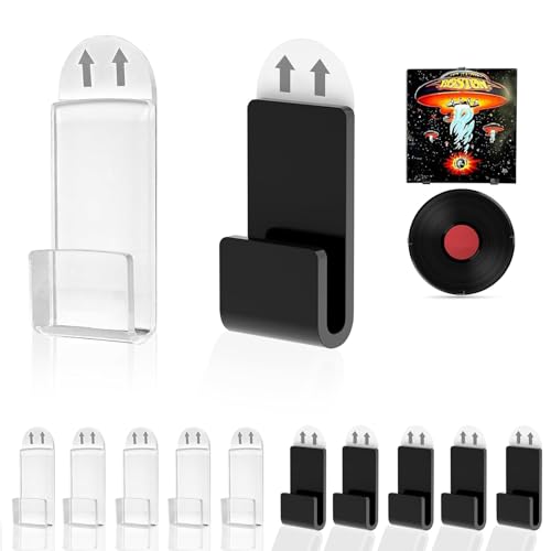 ZYETGH Schallplatten Wandhalterung, 12 Stück Vinyl Wandhalterung Acryl Schallplattenständer Vinyl Halter Selbstklebend Schallplatten Halter Acryl Ständer für CD Alben Foto Anzeige