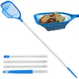 Mowend 145cm Skimmer Pool Kescher, Poolreinigung Kescher Feinmaschig mit Stab 1,14M Langer Aluminiumstange, 17,5cm Tief Kescher für Pool, Spa, Teiche, Whirlpools