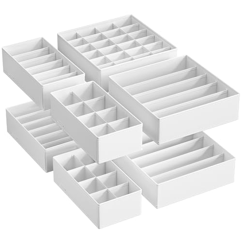 SONGMICS Unterwäsche-Organizer 8er Set, Schubladen-Organizer faltbar, Ordnungssystem Kleiderschrank, Aufbewahrungsbox Schrank, Stoffboxen Aufbewahrung, für BHs Socken Krawatten, wolkenweiß RUS008W01