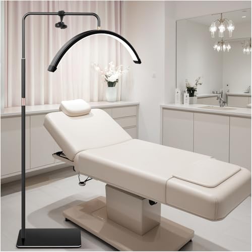 yAyusi Halbmond-Stehlampe für Wimpern mit Telefonhalter, Faltbare Einziehbarer Wimpern Lampe für Wimpernverlängerungen, Dimmbares LED Beauty-Ringlicht für Wimperntechnik/Hautpflege/Tätowierungen