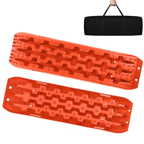 YRHome 2 Stück Sandbleche Anfahrhilfe Wohnmobil Recovery Board Offroad Traktionshilfe Traktionsmatte Traktionsband Schwarz Schlamm Sand Schnee Reifenleiter für Geländewagen LKW PKW 10T Orange