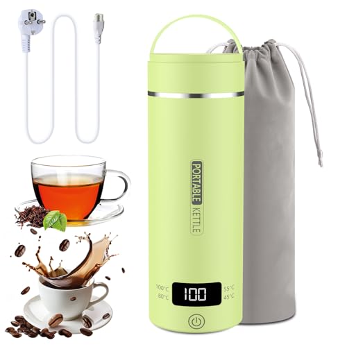 Elektrischer Reisewasserkocher Klein 500ML, Kleiner Wasserkocher Reise Schnelles Kochwasser Mini -Wasserkocher tragbar 316 Edelstahl, automatisches Schließen, For Tee, Kaffee, Babymilch (Grün)