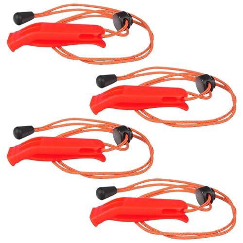 FloralGrace 4 Stück Notfallpfeife Signalpfeife Für Notfalle Super Laute Sicherheitspfeife Mit Trageband Für Notlagen Mit Lanyard Reflexband Bei Outdoor-Aktivitäten (Rot)
