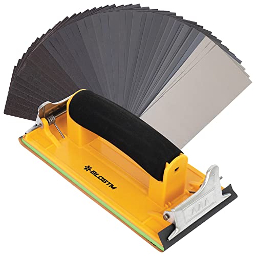 BLOSTM Schleifpapier-Sortiment mit Schleifklotz – Körnung 120 bis 7000, 48 Stück, Grob bis Fein Schleifpapier für Holz, Wände und Auto - Inklusive Handschleifblock – 48 Stück