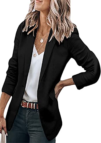 EFOFEI Women Single Breasted Suit One Button Formal Suit Jacket Summer Thin Coat Solid Color Suit Collar Schwarz 3XL