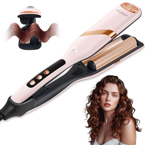 FTJKGH Welleneisen für Haare, Lockenstab Große Locken Geeignet für Anfänger 32mm Wellen Lockenstab 30s Schnelles Aufheizen mit 5 Temperaturen LED-Anzeige Anti-Verbrühung Doppel Lockenstab