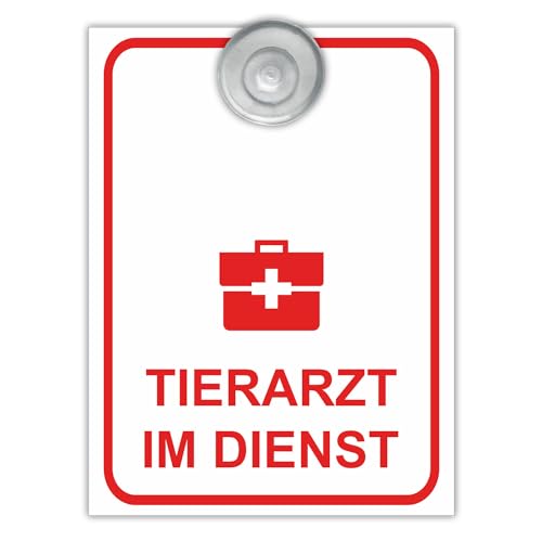Indigos UG - Schild Tierarzt im Dienst - 9x12 cm - Aluverbundplatte mit Saugnapf - Innenbefestigung für Ihr Auto - UV-Beständig - Einsatzschild