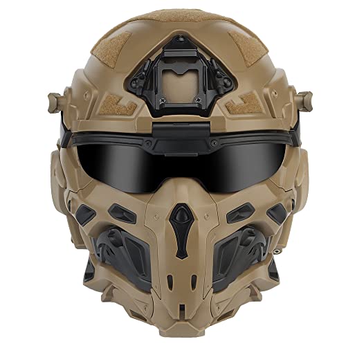 ACEXIER Taktischer Airsoft-Helm, integriertes Headset, Anti-Beschlag-Fan, Sturmhelm, abnehmbare Maske, Paintball, Airsoft-Ausrüstung, Schutzhelm (Tan)
