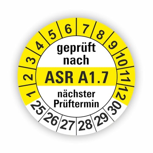 Fassbender-Druck PRÜFPLAKETTEN - Hochwertige Prüfetiketten ASR A1.7 Prüfung Ø 20mm - Selbstklebende PVC-Folie - Wartungsetiketten für Prüfung - Prüfplakette für Prüfungsnachweis (5 Stück)